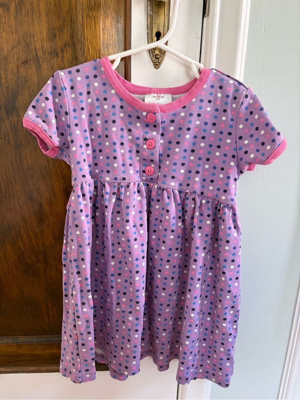Hanna Andersson Lavender Polka Dot Short Sleeve Dress with Pink Trim
